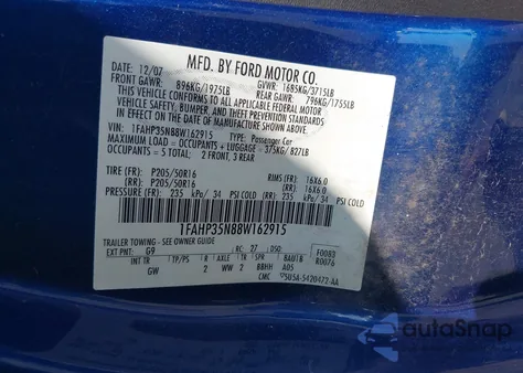 2008 Ford Focus Se/Sel/Ses z USA, uszkodzony, nr VIN 1FAHP35N88W162915